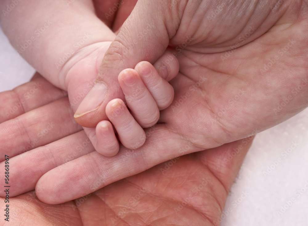 Hände halten eine Babyhand Hände halten eine Babyhand