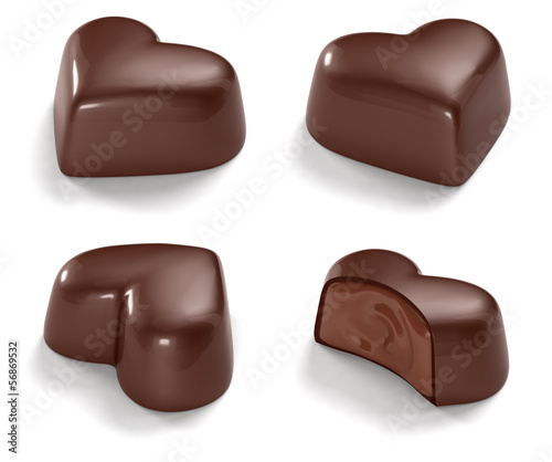 chocolate hearts isolated on white background