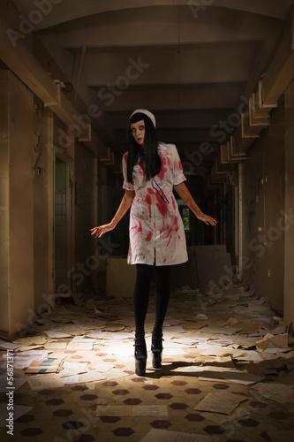 Photography Horror movie. Crazy dead nurse
