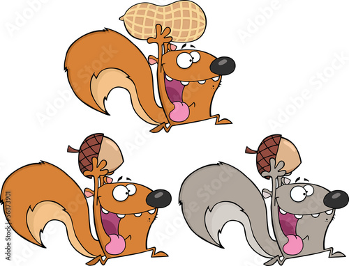 Crazy Squirrel Cartoon Mascot Characters. Collection Set
