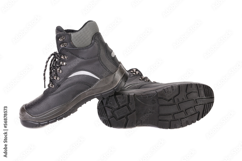Black man's boots with gray bar. Black man's boots with gray bar.
