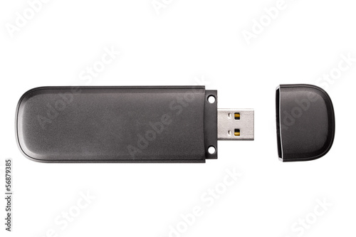 Black usb flash drive isolated on the white background