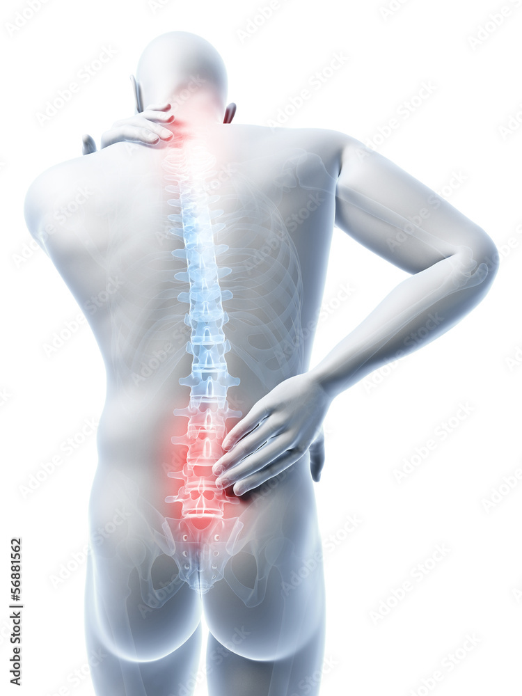 3d rendered illustration of a man having a painful back and neck 3d rendered illustration of a man having a painful back and neck