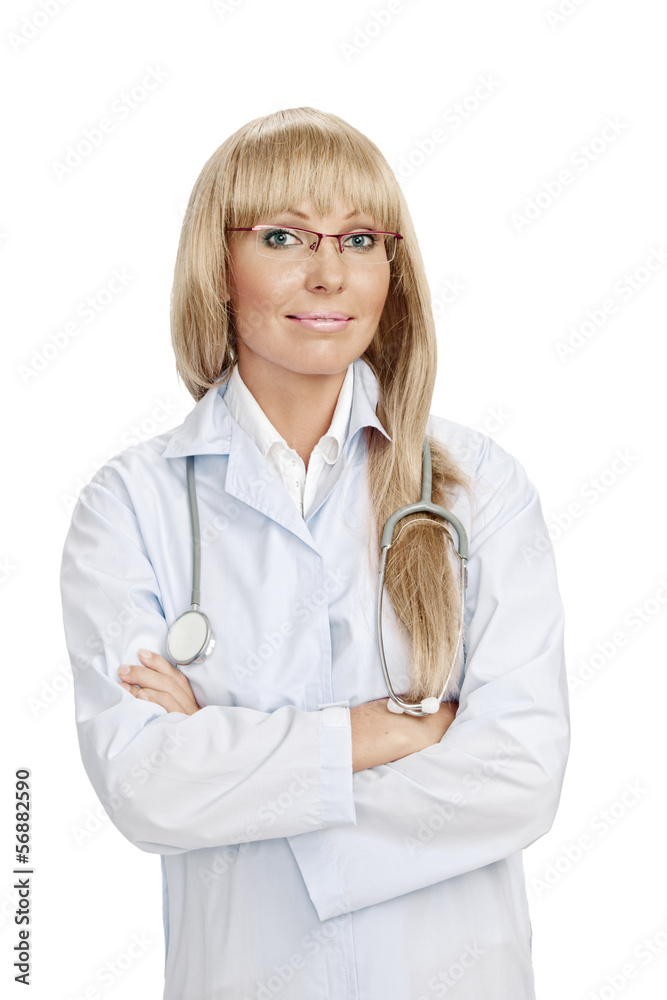 Portrait of nice doctor on white back Portrait of nice doctor on white back
