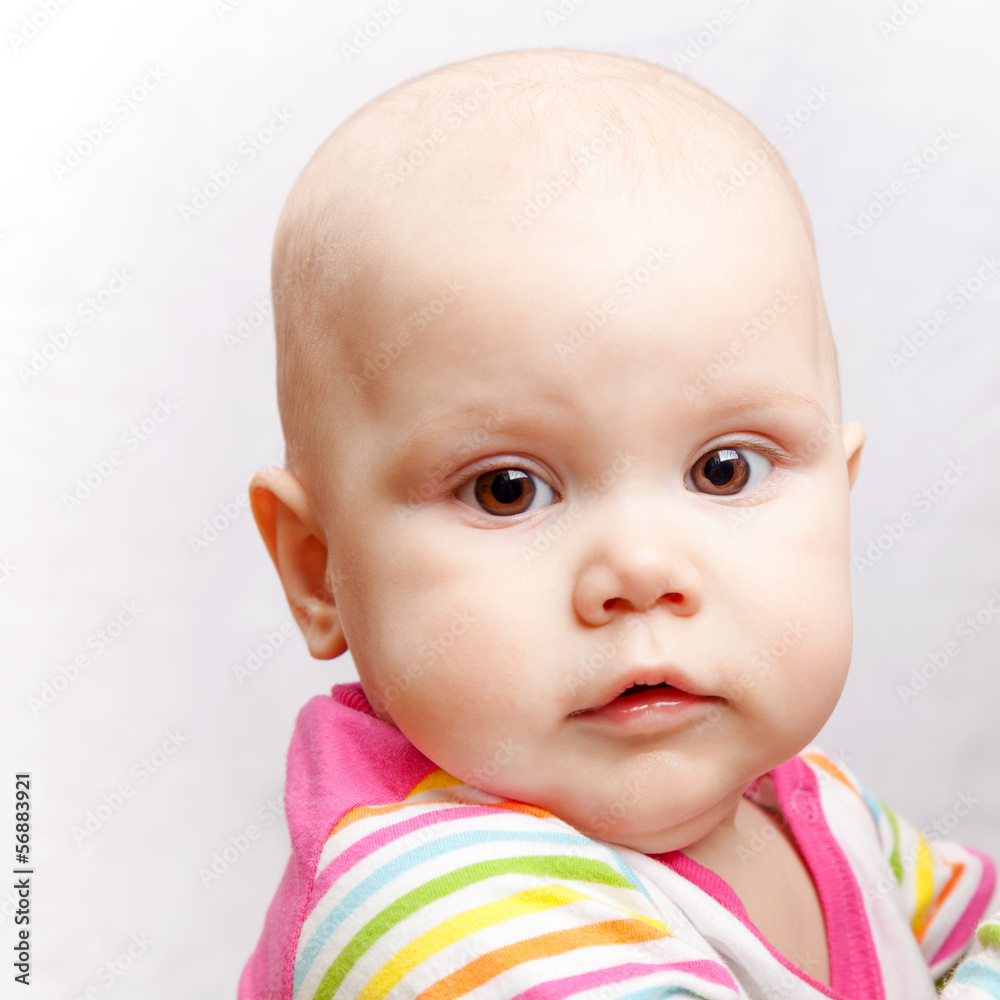 Little Caucasian baby closeup studio portrait Little Caucasian baby closeup studio portrait