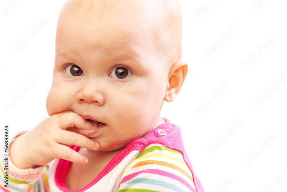 Little brown eyed Caucasian baby sucking fingers Little brown eyed Caucasian baby sucking fingers
