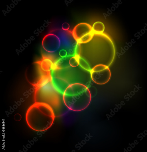 Abstract background with neon glowing bubbles
