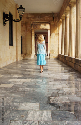 The girl in the gallery of the Old Palace in Corfu, Greece. © GKor