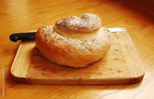 White Swirl Bread Loaf with Knife photo