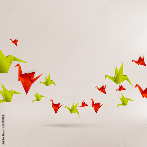 Origami paper bird on abstract background