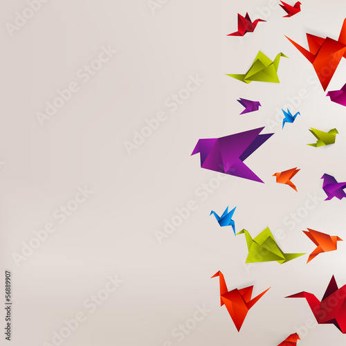Origami paper bird on abstract background