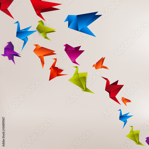 Origami paper bird on abstract background