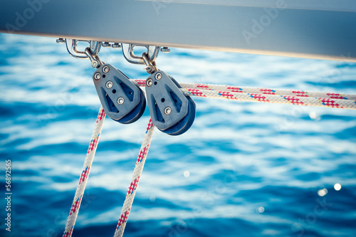 Ropes and pulleys on a sailboat