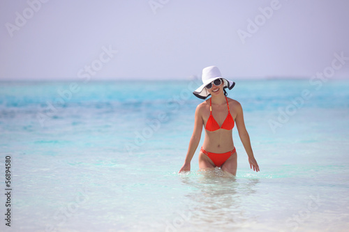 beautiful girl on beach have fun and relax © .shock
