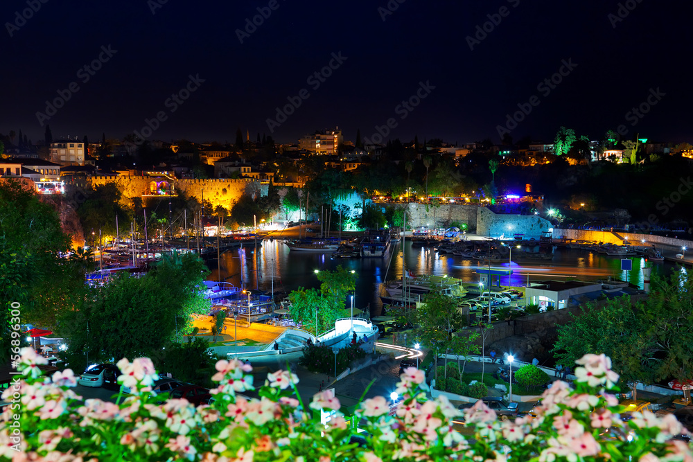 Old town Kaleici in Antalya, Turkey at night