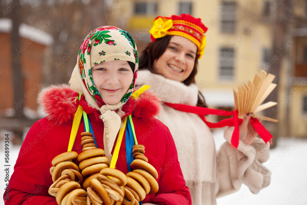  girls celebrating  Shrovetide