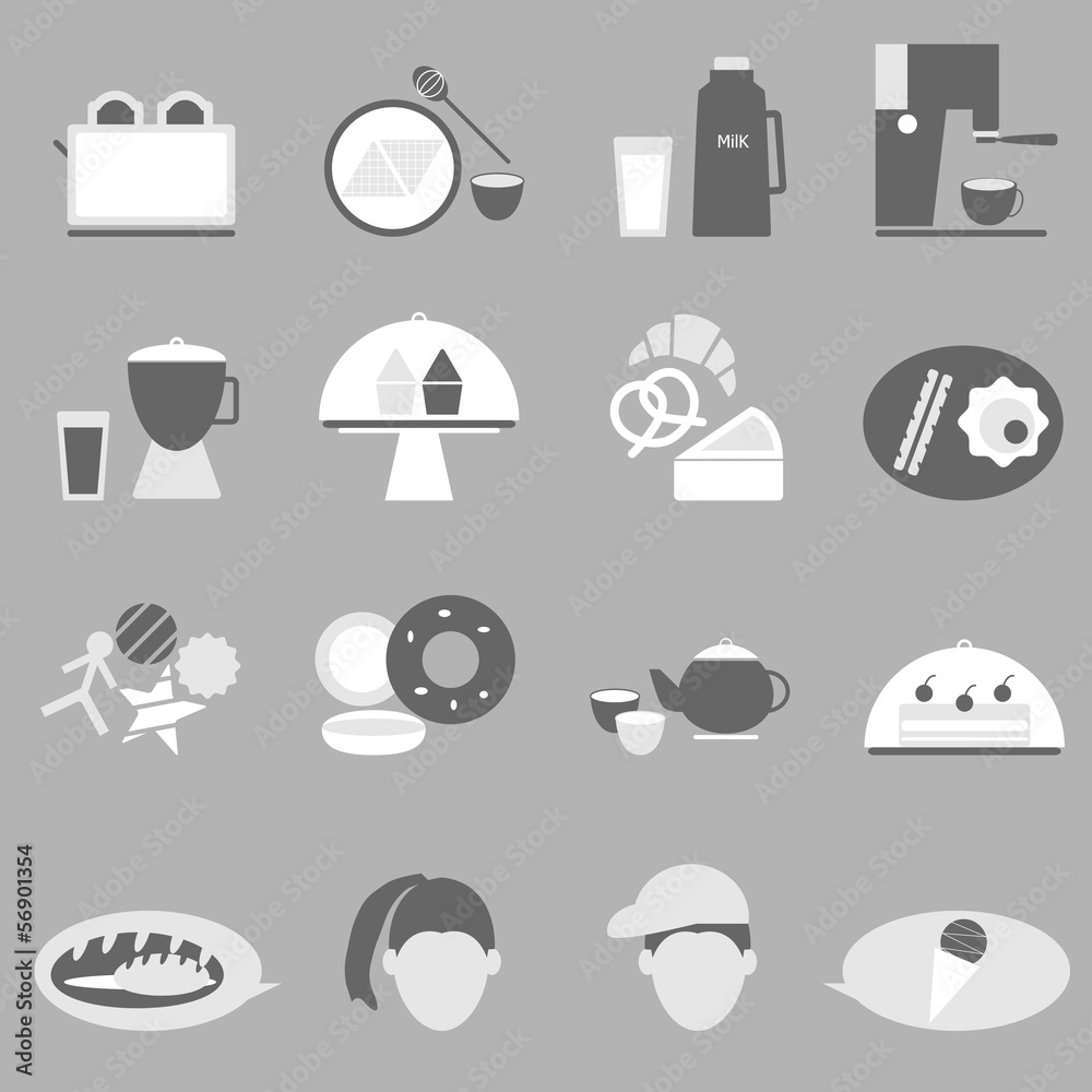 Bakery and drinks icon on gray background Bakery and drinks icon on gray background