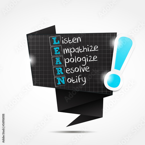 origami speech bubble acronym : LEARN customer satisfaction