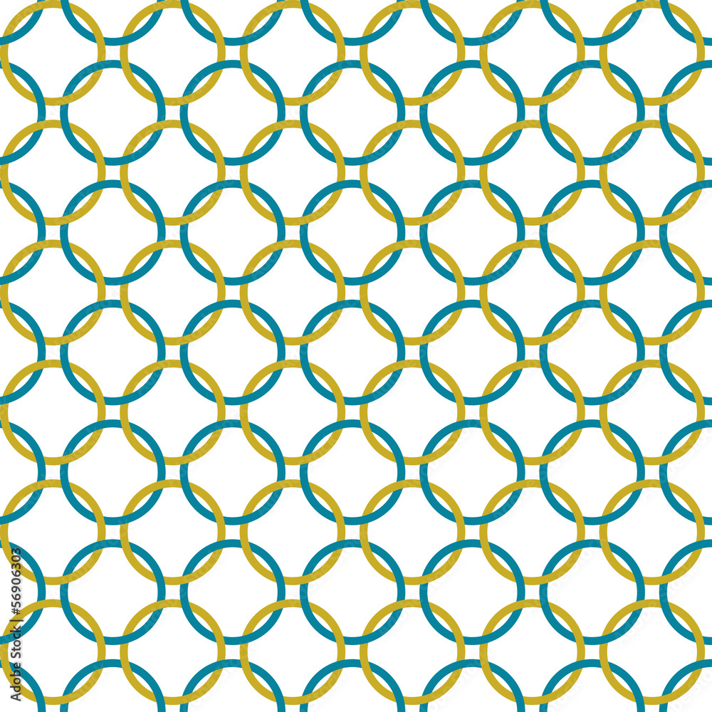 Teal and Gold Interlaced Circles Textured Fabric Background