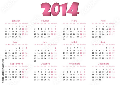 Calendrier 2014 simple - facilement éditable