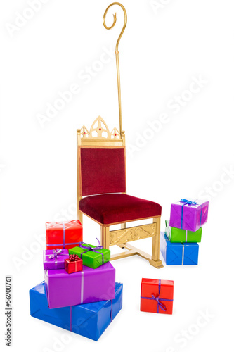 chair of sinterklaas with presents photo