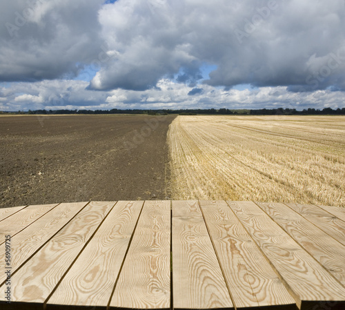 Empty wooden table in the c...