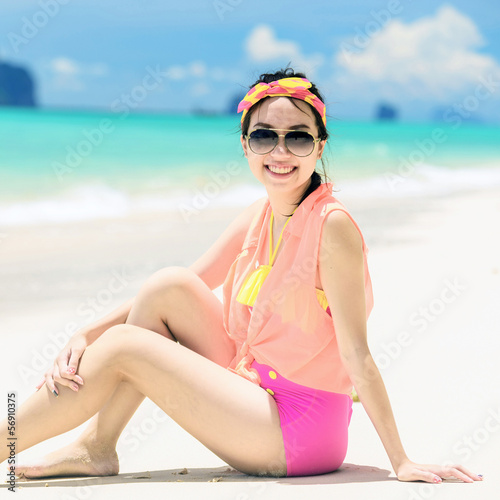 A portrait of beautiful asian woman on the beach