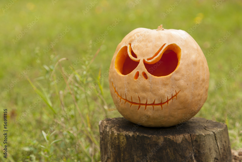 Halloween pumpkin on a wooden table Halloween pumpkin on a wooden table