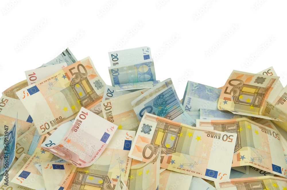 ten twenty and fifty euros bills texture background