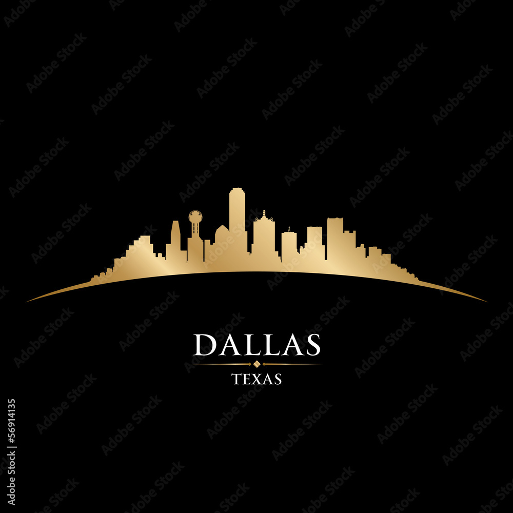 Dallas Texas city skyline silhouette black background
