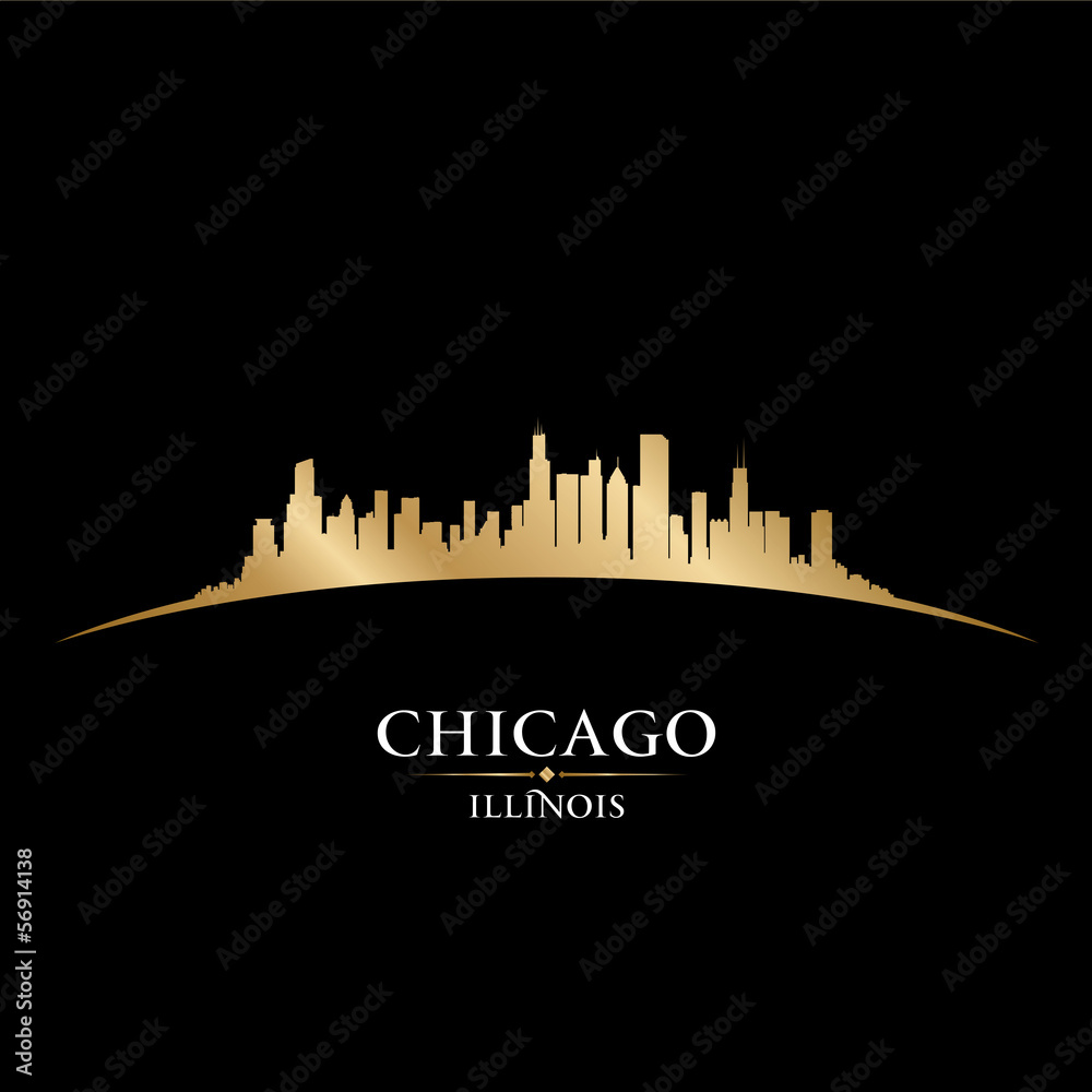 Chicago Illinois city skyline silhouette black background