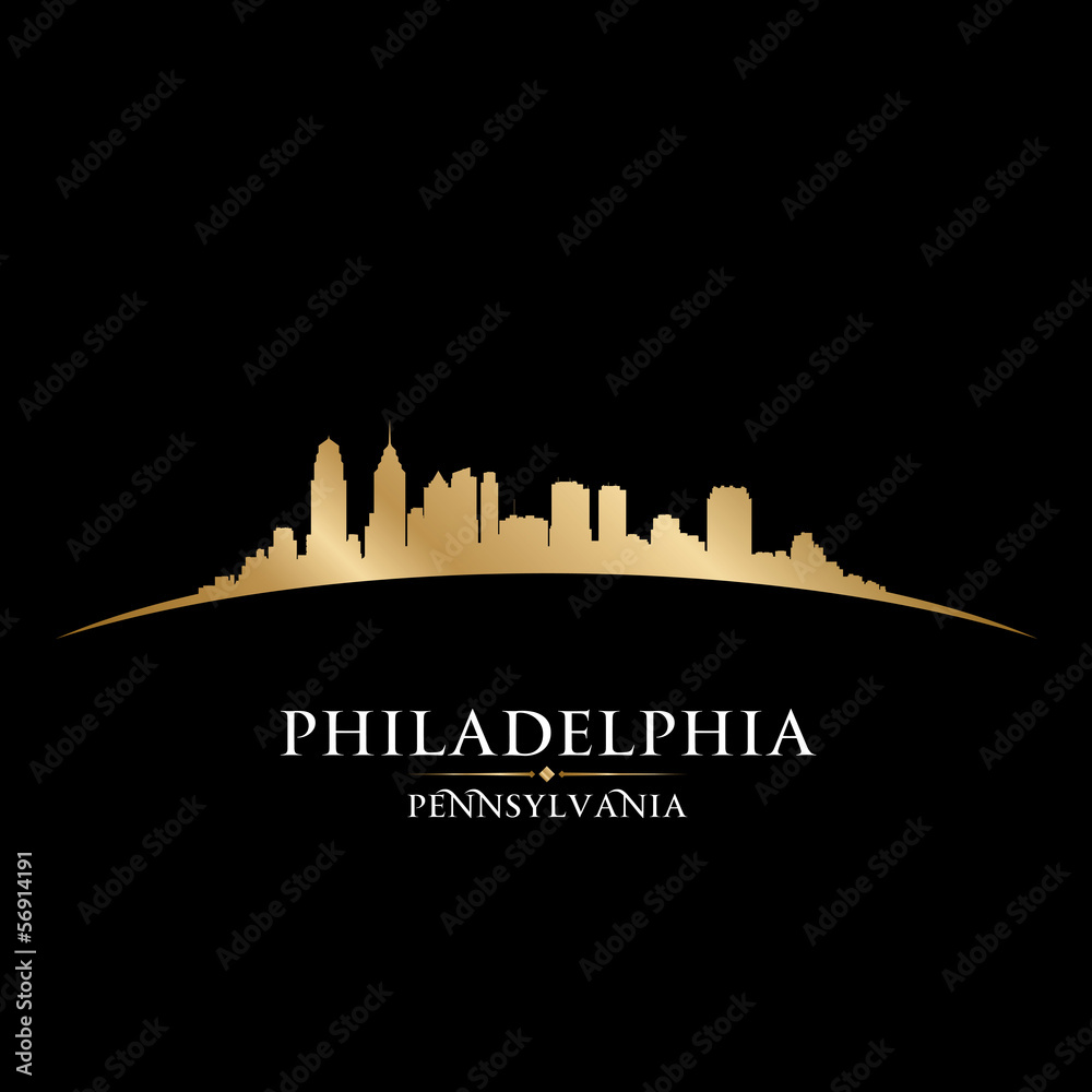 Philadelphia Pennsylvania city skyline silhouette black backgrou