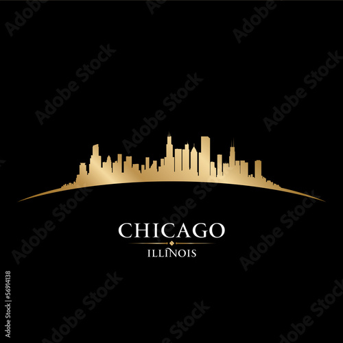 Chicago Illinois city skyline silhouette black background