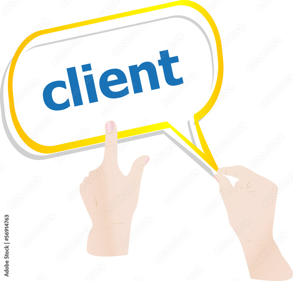 hands holding abstract cloud with client word hands holding abstract cloud with client word