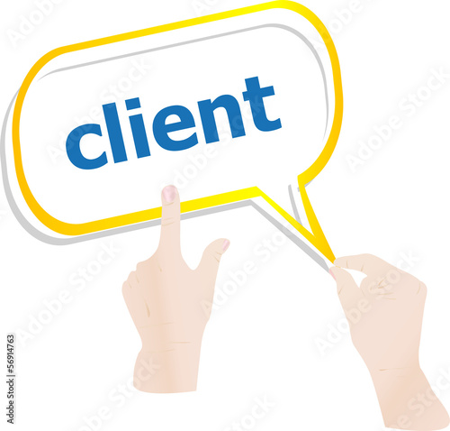 hands holding abstract cloud with client word