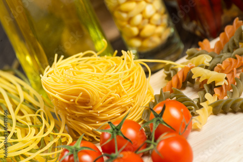close-up of cherry tomatoes and pasta