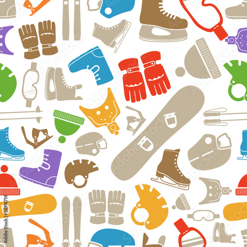 winter sports equipment silhouettes seamless pattern