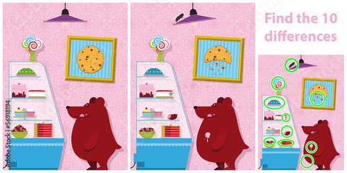 Childrens spot the difference puzzle of a bear