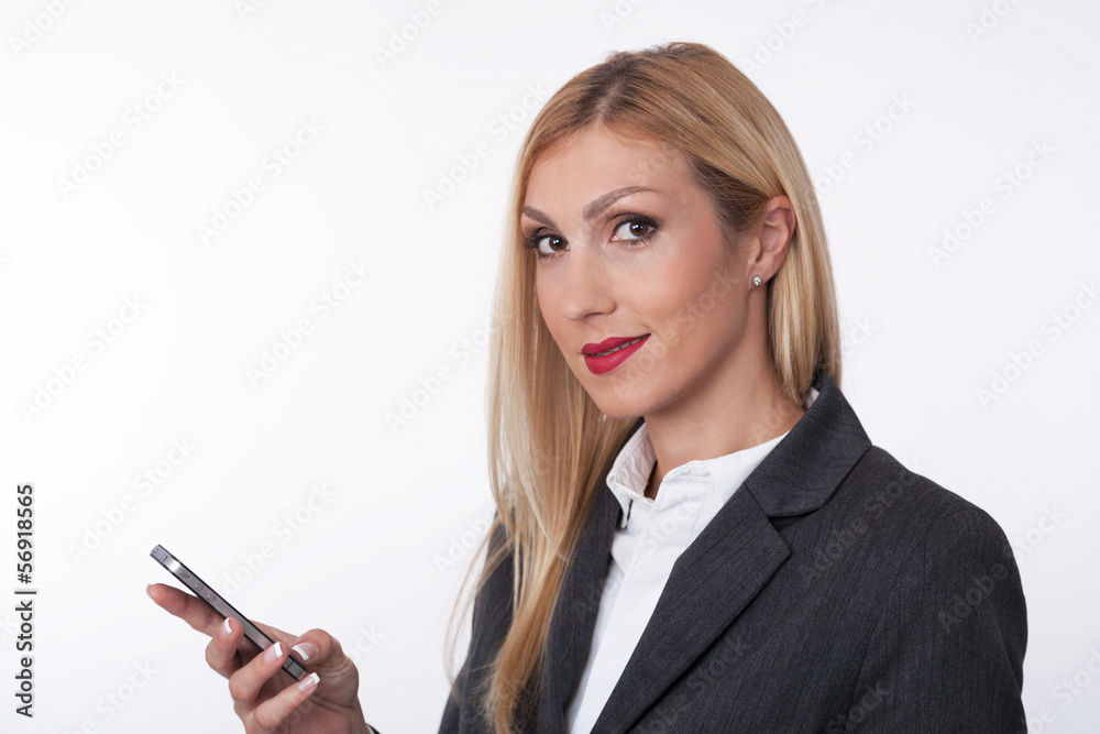 Geschäftsfrau Business Handy Lächeln Augen Geschäftsfrau Business Handy Lächeln Augen