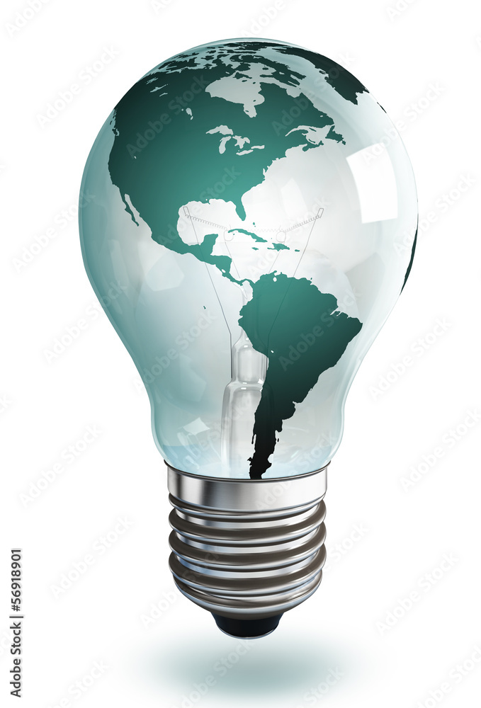 light bulb with north and south america light bulb with north and south america
