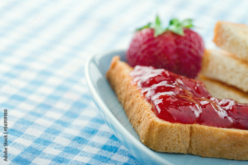Bread with red strawberry jam Bread with red strawberry jam