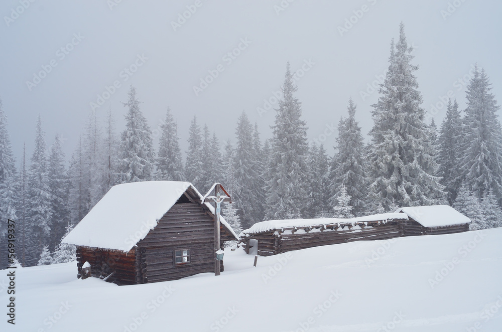 Mountain valley with hut