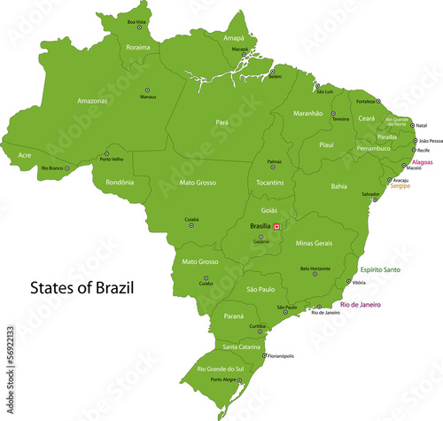 Canvas Print Green Brasilia map