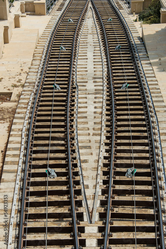 Fototapeta Naklejka Na Ścianę i Meble -  Rail tracks in bright summer day