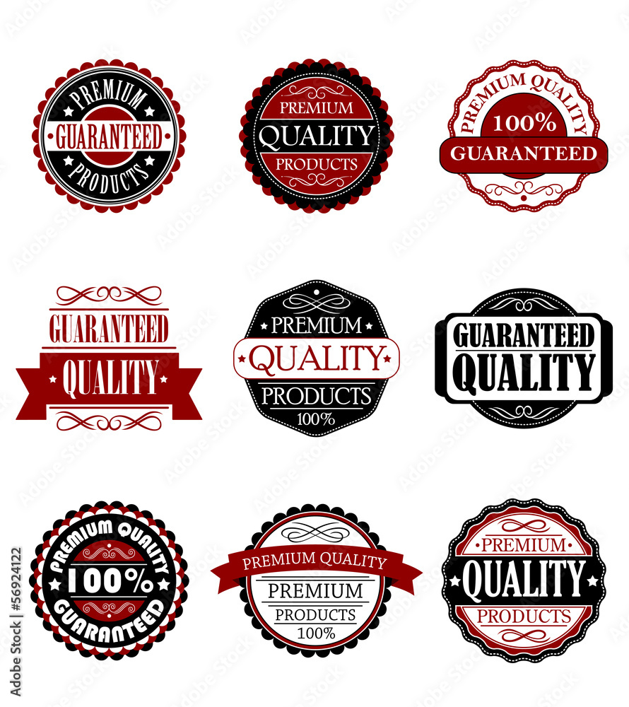 Premium quality and guarantee labels set