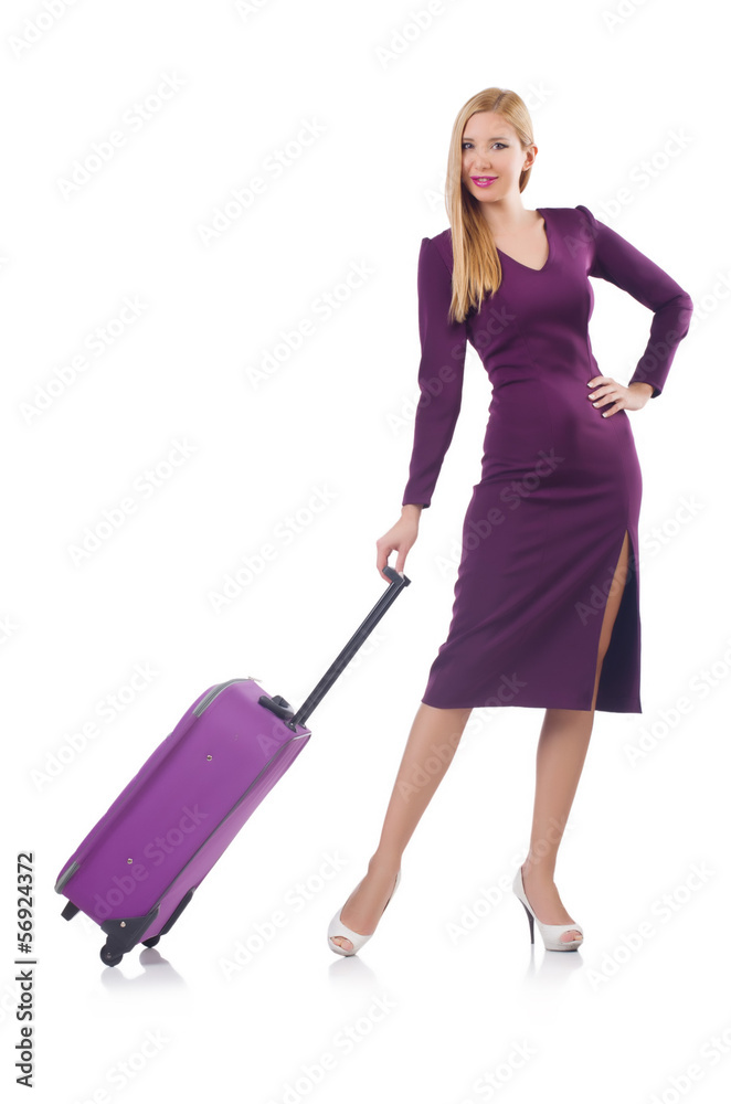 Girl with suitcases isolated on white Girl with suitcases isolated on white