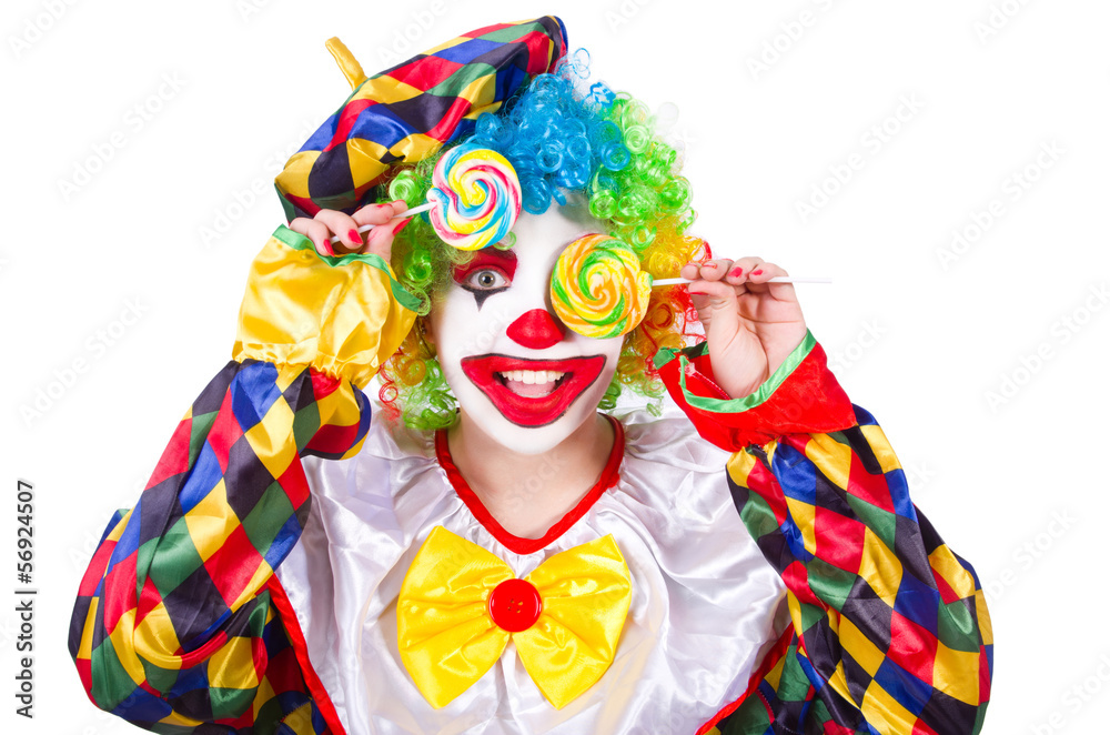Clown with lollipops isolated on white Clown with lollipops isolated on white