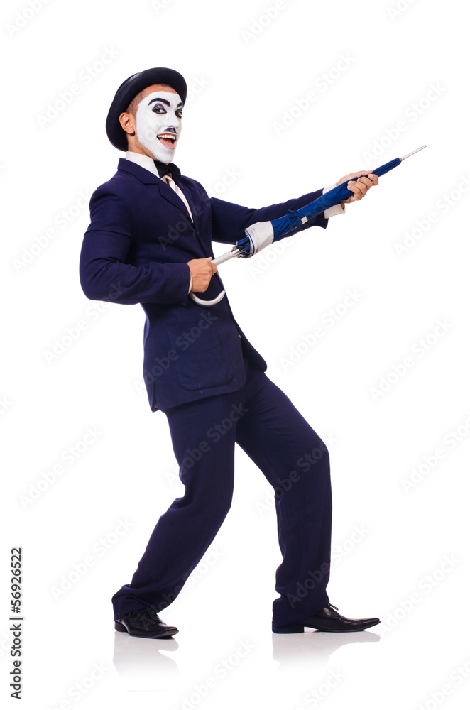 Obraz premium Funny man with umbrella on white
