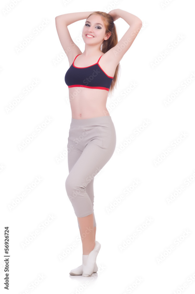 Young woman doing exercises on white Young woman doing exercises on white