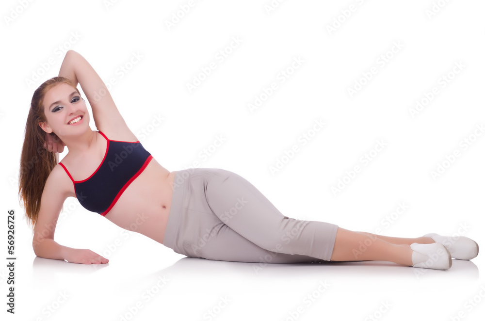 Young woman doing exercises on white Young woman doing exercises on white